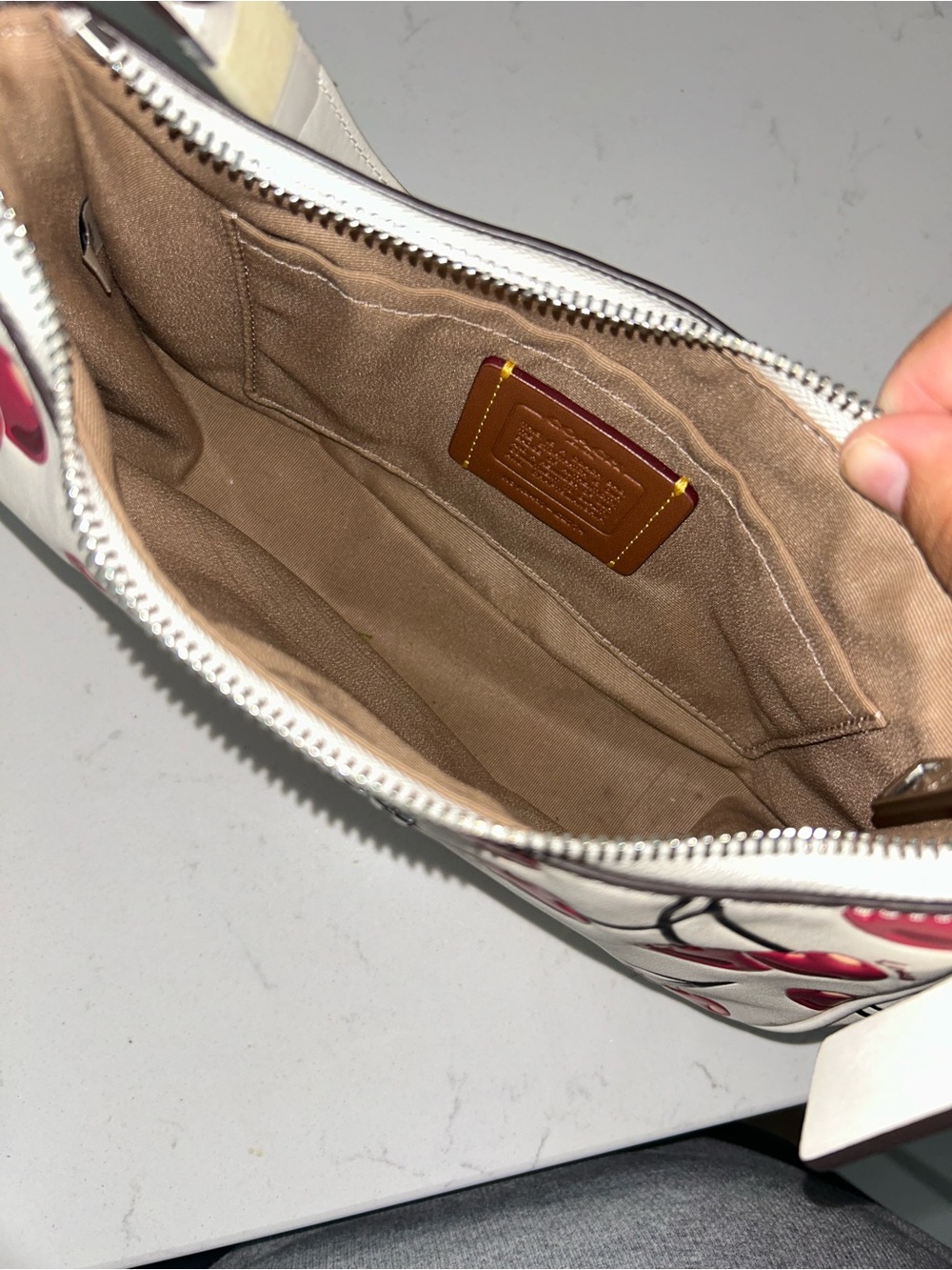 COACH Cherry Print Leather Shoulder Bag in Cream and Red - Picture 4 of 4